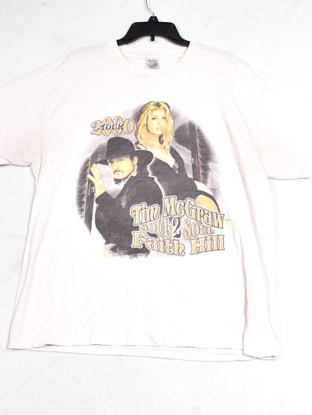 Vintage Tim McGraw Faith Hill Soul 2 Soul Tour 2000 T-Shirt Size XL Silver Mt